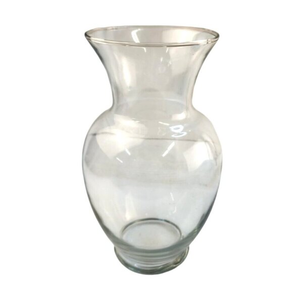 Clear Glass Gathering Vase With Flared Top & Rounded Base 11 Inches Tall Elegant - Picture 1 of 9